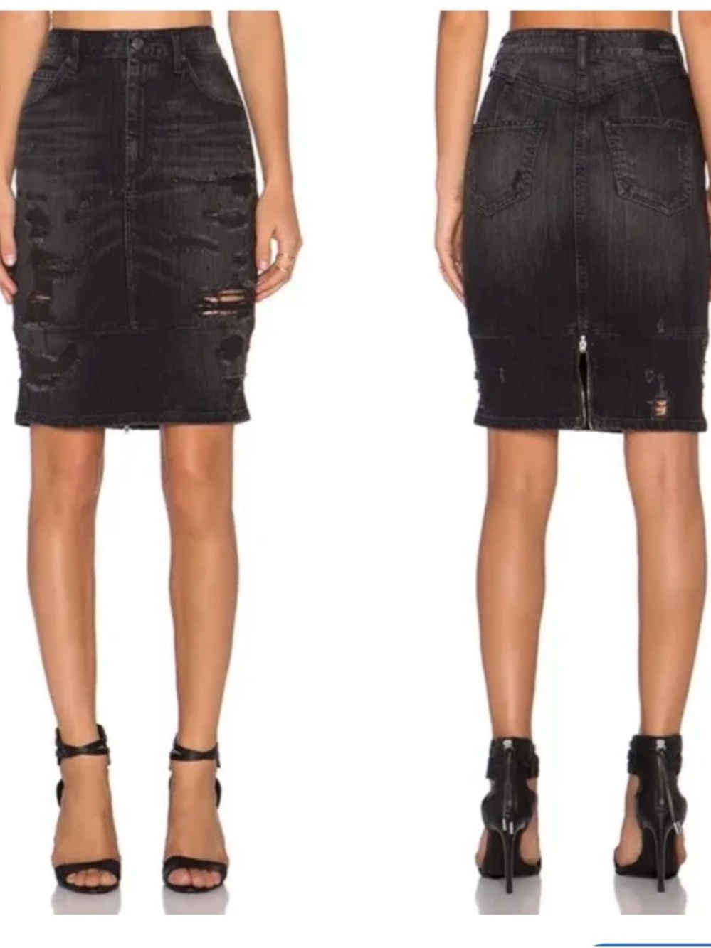 AGOLDE Amie Distressed Denim Skirt Black Wash Size 29